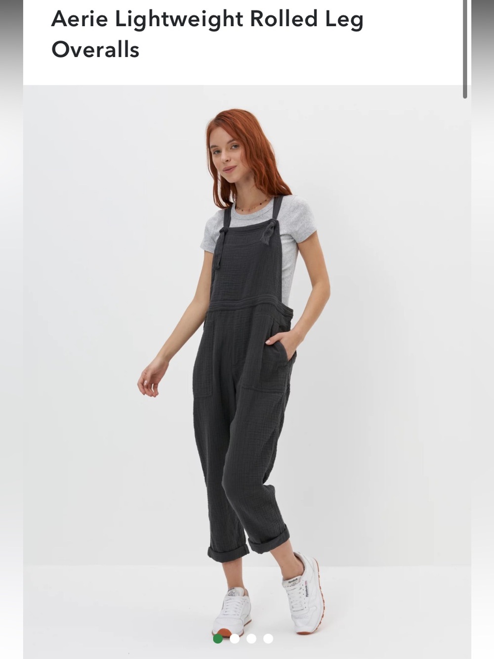 Aerie gauze rolled leg overall jumpsuit gray vacation beach comfy L